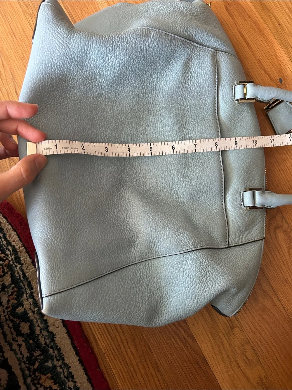 Michael Kors Pale Blue Pebbled Leather Satchel with Gold Hardware